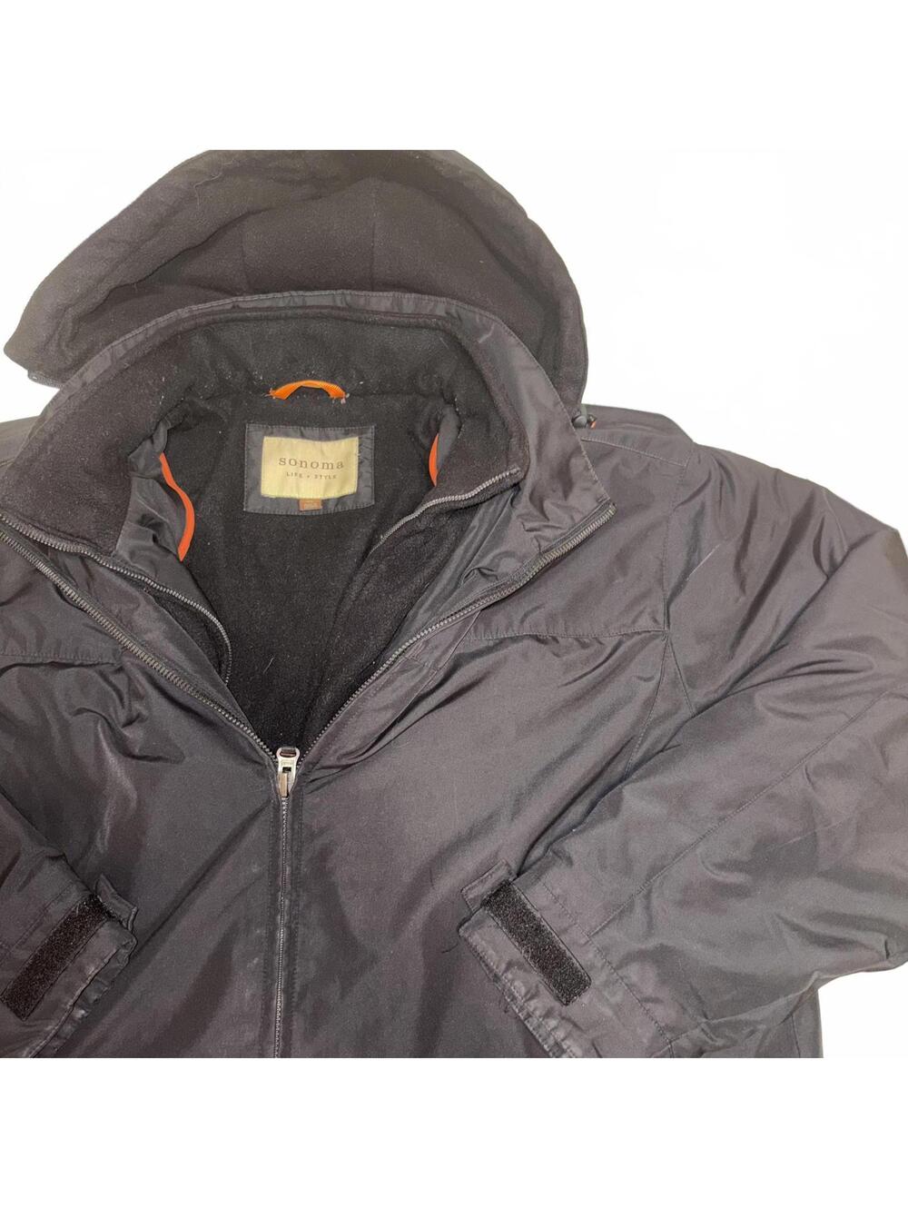Sonoma Double Layered Fleece Lined Black Hooded Winter Coat Jacket Size Mens XL